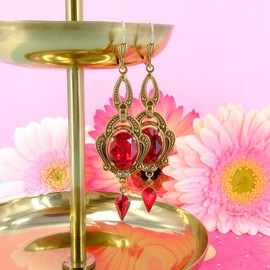 Art Nouveau Earrings Gold Crystal Oval Cut Gold Earrings Opulent Nobel Schmuck, Glass, Crystal