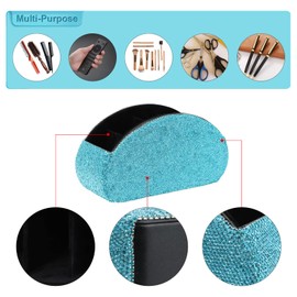 KEYPOWER Remote Control Holder Organizer Table Desk Leather Control Storage TV Remote Control Organizer with 5 Spacious Compartments Bling Crystal Luxury Handmade Diamond (Blue)
