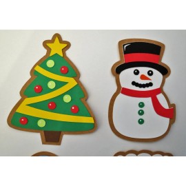 Handmade Christmas Cookies Snowman Tree Mitten 4 pc #1 Die Cut Scrapbook Embellishement