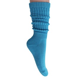 AWS/American Made 1 Pair Scrunch Slouch Socks Knee High Shoe Size 5 to 10 (Turquoise)