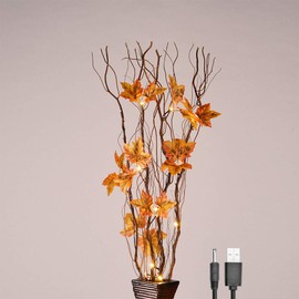 LIGHTSHARE 36 Inch 16LED Natural Lighted Willow Twig Branch, Maple Leaf, Built-in Timer, USB Plug-in and Battery Powered, Décor for Home, Festival, Party, Christmas, Night Light