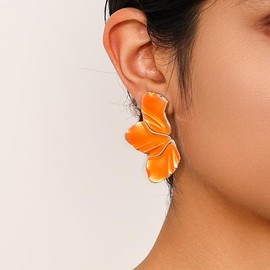 Solighter Irregular Petal Stud Earrings for Women Stainless Steel Enamel Statement Flower Leaf Earrings Party Jewelry (Orange)