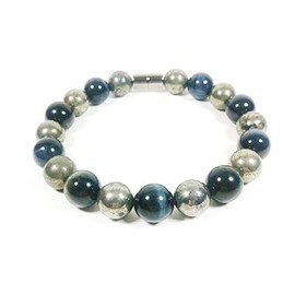 Handmade Pyrite Blue Tigers Eye Bracelet 10mm Natural Gemstones-Strong Leather Cord (AURAS BY OSIRIS)