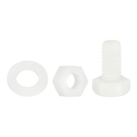 uxcell 300 Pcs/100 Sets Nylon Hex Bolts, M6 x 12mm Plastic Full Threaded Hex Head Screws Bolts and Nuts with Flat Washers for Machinery Electronics Industrial Accessories, White