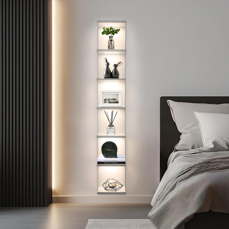 AskTag 7 Tier LED Light Wall Shelves, White