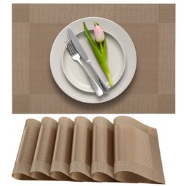 More Décor Dining Table Placemats, Washable Heat-Resistant PVC Vinyl Table Mats for Dining Room and Kitchen, Anti-Slip - Set of 4 - Light Brown