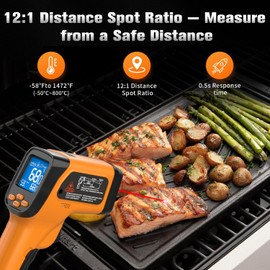 Surpeer Infrared Thermometer Temperature Gun, Non-Contact Digital Laser Temp -58°F to 1472°F, K-Type Probe -58°F to 572°F, for Cooking, Pizza Oven, BBQ, HVAC, Home & Industrial