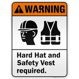 Warning Hard Hat Safety Vest Required ANSI Sign, 18x24 Inches, 55 mil thick HDPS (high density polystyrene), Made in USA by My Sign Center