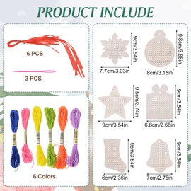 HICOHAND Wooden Sewing Cross Stitch Kits, 6 PCS Christmas Wooden Cross Stitch Kits Christmas Hanging Decors Craft Christmas Decorations for Christmas Tree Decoration