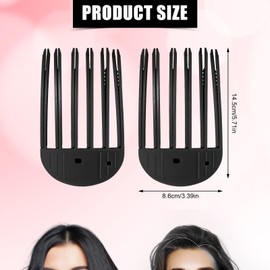 2pcs Wind Shaping Styling Combs for Curly Fluffy Bangs, 6-Tooth Instant Hair Root Lifting Clips Easy High Crown Volume Tools for Women's Natural Voluminous Volumizing Looks(Black)