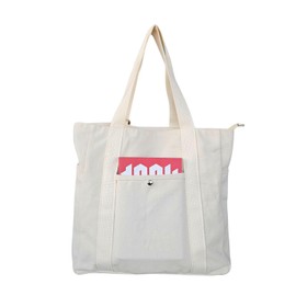 GAC STOP 100% Cotton Canvas Reusable Shopping Tote Bag Light Weight Beach Travel Bag Heavy Duty Thick Cotton Zippered Enclosure Cotton Inner Linning Inside Pocket Holiday Christmas Shopping Bag Beige