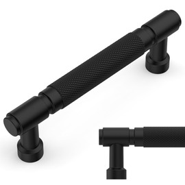 Amerdeco 10 Pack Matte Black knurled Cabinet Pulls 3.75 Inch(96mm) Hole Center Drawer Pulls Cabinet Hardware Kitchen Cabinet Handles for Bathroom ZH0072