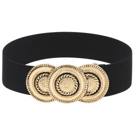 Chamqueen Wide Elastic Stretch Waist Belt Vintage Boho Disc Waistband Black Band 70 CM