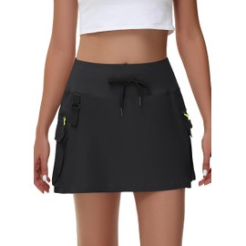 JWM Women's Hiking Skorts Skirts with Zipper Pockets Cargo Golf Quick Dry Tummy Control High Waisted Dressy Casual Skort Black