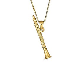 Little Treasures Sterling Silver 14 ct Yellow Gold Plated 3D Clarinet Music Pendant Necklace (Available Chain Length 16"- 18"- 20"- 22") 16