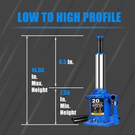 BIG RED 20 Ton Bottle Jack Heavy Duty Hydraulic Car Jack, 7.56-14.05 inch Lift, Leak - Free Design, Suited for Auto, Truck & House Lift, 25.35 lbs Weight,Blue