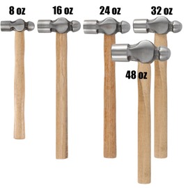 ZEONHAK 5 PCS Ball Peen Hammer, 8 OZ,16 OZ, 24 OZ, 32 OZ, 48 OZ Ball Peen Hammer Set with Wooden Handle and Non-Slip Shock Absorbing Grip for Metal Rivetc