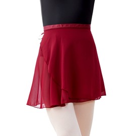 Phoeswan Dance Skirts for Girls, Wine Red/Burgundy Ballet Chiffon Wrap Skirt, Toddler Ballet Skirt for Girls 4-7 Years Old (Height: 39.4"-53.1"), Size Small