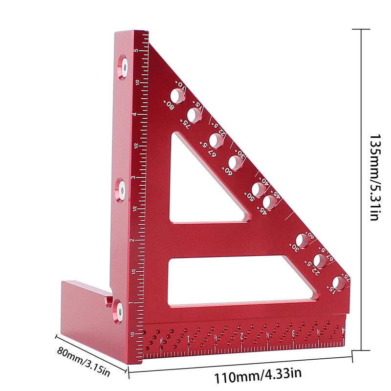 KETIPED Imperial 3D Carpenter Square Hole Scribing Triangle Ruler,Quick 15°