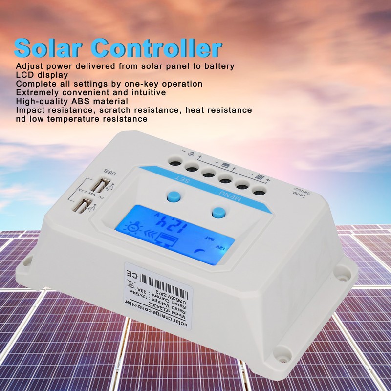 Solar Charge Controller Panel PWM 30A Household ABS Shell LCD