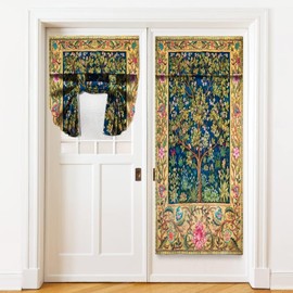 Door Curtains for Door Windows, William Morris Tree of Life Door Window Curtains for French Glass Door, Privacy Thermal Insulated Tie Up Door Shades, Vintage Flower Small Window Curtains 26 x 40 inch