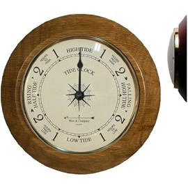West & Company Solid Oak Tide Clock with Convex Glass Lens and Stained Finish, 8" Nautical Beach Décor