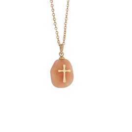 Chengxun Simple Stainless Steel Golden Clavicle Chain Necklace for Women Natural Stone Cross Necklace, Stainless Steel, Stainless Steel, natural stone