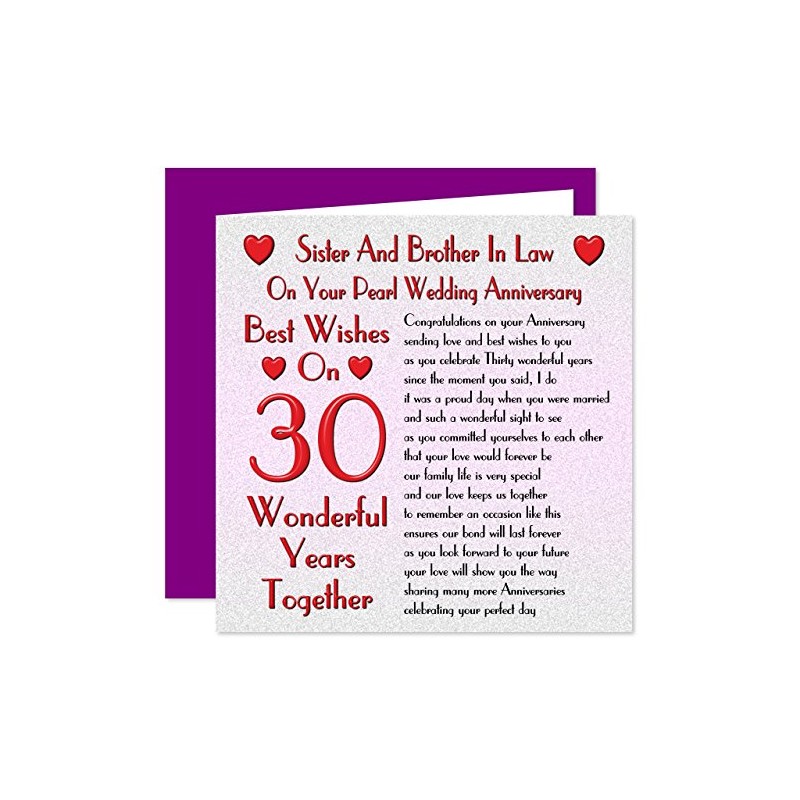 Sister & Brother In Law 30th Wedding Anniversary Card -