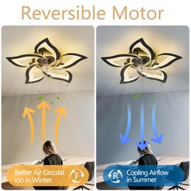 haodengshi 27" Black Geometric Ceiling Fan Lights with Remote, 6 Speeds Adjustable Low Profile Flush Mount Ceiling Fan with Light for Kitchen Bedroom