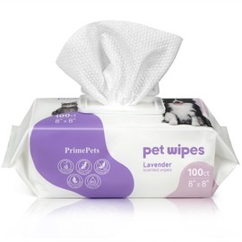 PrimePets Dog Wipes for Paws and Butt, 100 Count, 8" x 8" Pet Wipes for Dogs Cats Cleaning Deodorizing, Lavender Scented, Extra Thick Puppy Wipes for Sensitive Skin, Grooming for Bums, Face and Body