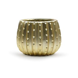 WGV Origami Ceramic Vase, Width 7.5", Height 6", Matte Gold Cactus Pot, Folded Rustic Planter Patterned Bowl for Wedding Event Office Home Decor, 1 Piece