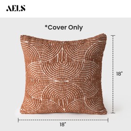 AELS Boho Decorative Textured Throw Pillow Covers 18x18, Organic Modern Mid Century Rainbow Tufted Pillow Case, Farmhouse Rustic Geometric Woven Cushion Case for Bed Couch Sofa, Burnt Orange