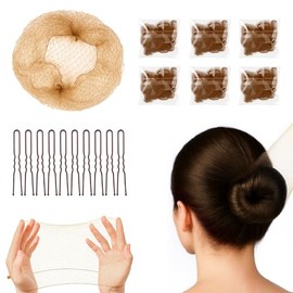 Hair Nets for Buns,20 PCS Bun Nets With 20 Pcs U-Shaped Pins for Women 50cm/20inch Invisible Bun Net for Girls,Ballet Dancers,Chefs, Nurses,Flight Attendants(Brown)