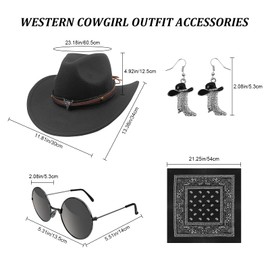 HyperFun Cowgirl Outfits for Women Western Costume Accessories Cowboy Hat Tassels Fringe Vest Earring Hippie Glasses Bandana