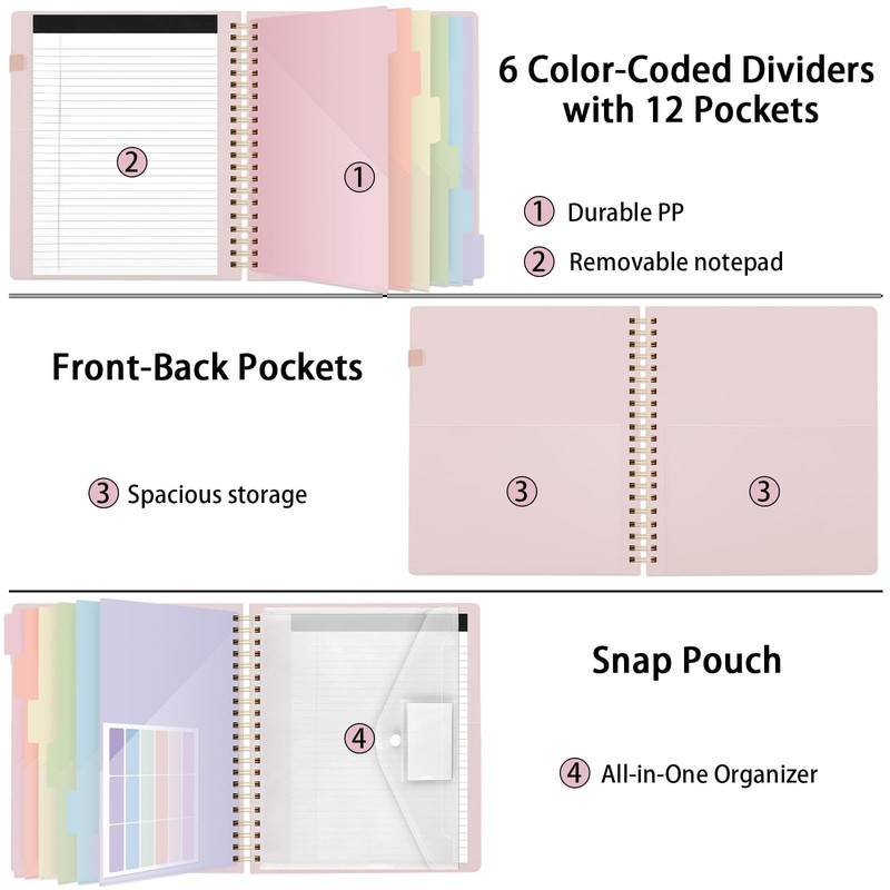 SKYDUE Storage Clipboard Folder with 6 Dividers & Refillable Notepad