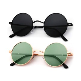 KALIYADI Round Polarized Sunglasses for Men Women Retro Metal Hippie Circle Style Sun Glasses UV Protection (2 Pack) 47mm