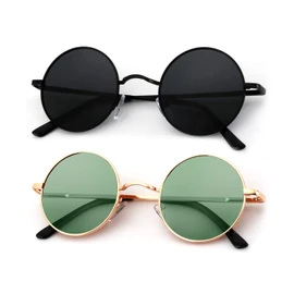 KALIYADI Round Polarized Sunglasses for Men Women Retro Metal Hippie Circle Style Sun Glasses UV Protection (2 Pack) 47mm