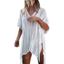 Jeasona Women’s Bathing Suit Cover Up Beach Bikini Swimsuit Swimwear Crochet Dress (Off White, M)