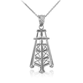 Claddagh Gold Polished Oil Well Tower Pendant Necklace 925 Sterling Silver, 20"