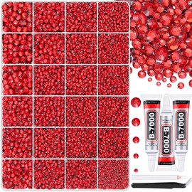 TINKRSTUFF 30000Pcs Red Rhinestones for Bedazzling with B7000 Jewelry Glue, Bedazzler Kit Bulk Flatback Gems, Resin Rhinestones for Crafting Crafts Clothing Shoes Fabric Nail Art Assorted Size 2/3/4/5/6mm