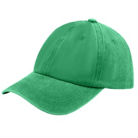 100% Washed Cotton Baseball Cap - Adjustable (Up to XL), Plain Design, Unstructured Big Baseball hat for Big Head 24“-26.5” Green