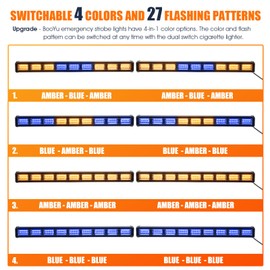 BooYu [Upgraded Switchable 4 Colors Emergency Strobe Traffic Advisor Light Bar 162 LED Windshield 2 in 1 Visor Safety Warning Hazard Flashing Lights for Firefighter Police Truck Vehicle (Amber/Blue)