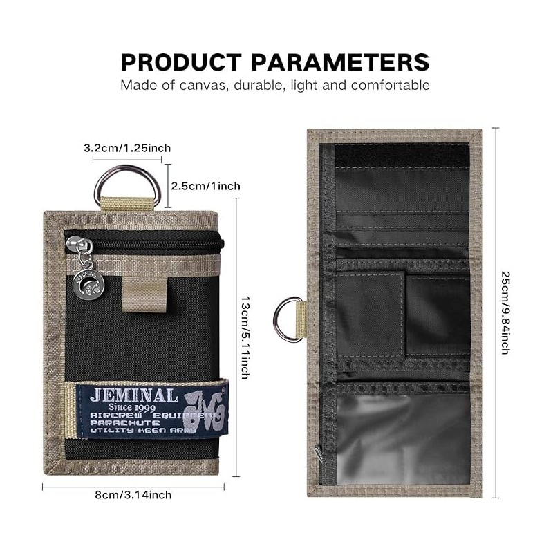 JEMINAL Trifold Wallet for Men Canvas Outdoor Sports Keychain Wallet