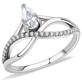 YourJewelleryBox Ladies Pear Ring CZ Pretty Elegant Pave Stainless Steel Silver New DA149 T