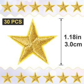 PAGOW 30 Pcs Star Iron on Patch, 1 Inch Sew on Star Embroidered Patches, Iron on Patches Embellishments for Clothes, Hats, Jackets, Backpacks, Star Decor, Appliques Decoration (Golden, 1")