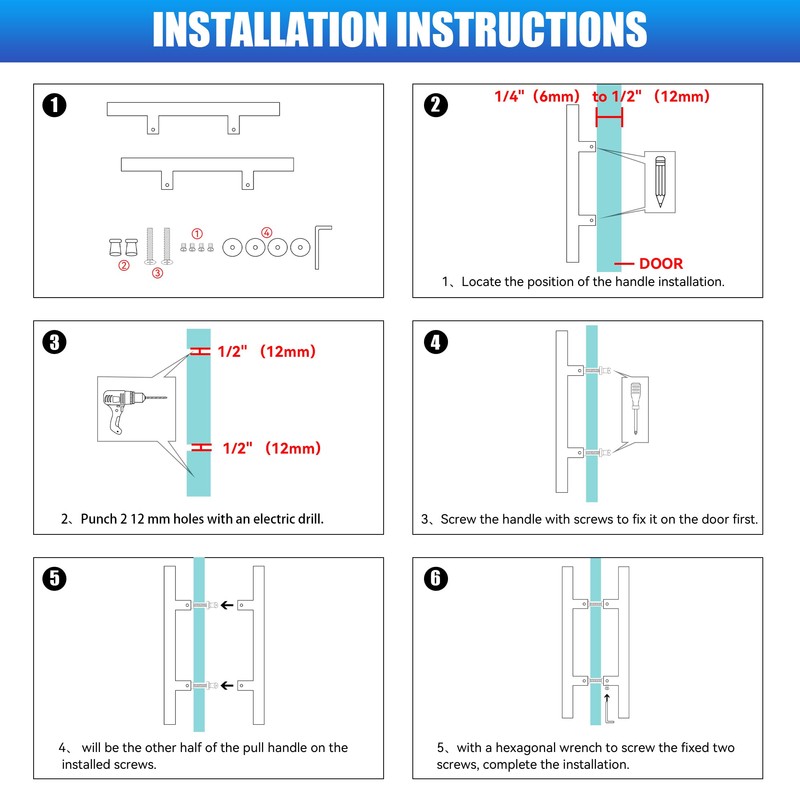 Bathlink 8" Square Shower Door Handle, Back to Back Shower