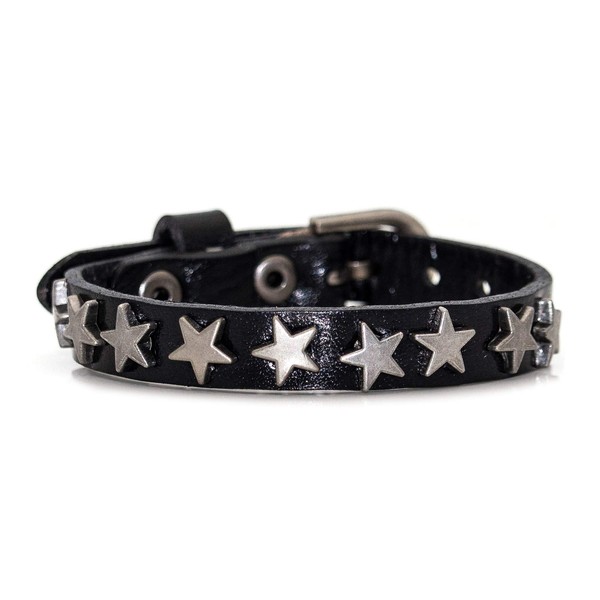 Mgutillart Punk Vintage Alloy Belt Buckle Bracelet Star Leather Cuff Bracelet(Black)