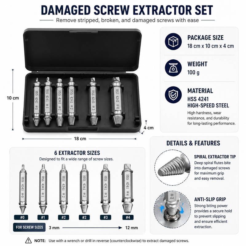 Damaged Screw Extractor Set for Repairs – HSS Drill Bit