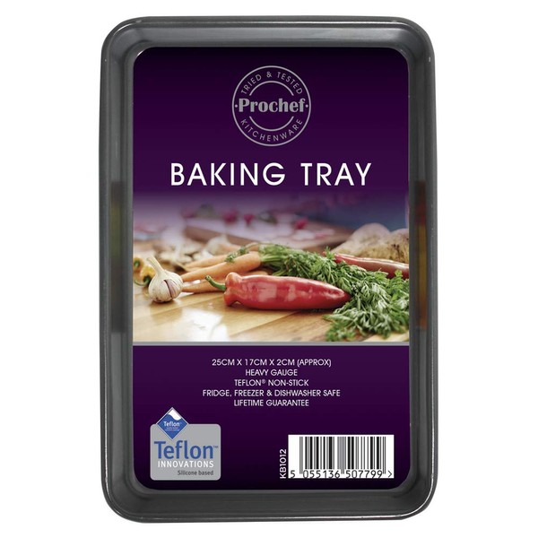 Prochef KB1012 Teflon Silicon Coated Small Oven Tray 25cm x 17cm , Black (Packaging may vary)