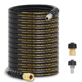 100FT Pressure Washer Hose 3/8''- 5000 PSI High Tensile Wire Braided Kink Resistant Power Washer Hoses Extension, Hot & Cold Water Max 140°F with 2 Pcs M22-14mm 3/8" Quick Connect Kits